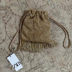 Gold Beaded Bucket Bag